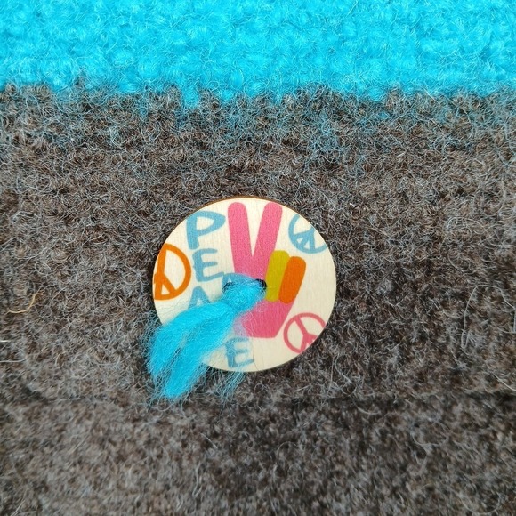 Peace Wool Boho Clutch Hand Bag Snap Button Closure Colorblock 10"x8" - Picture 2 of 10